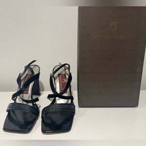 Giorgio Fabiani Black Leather Strappy Heels US 6 EU 36 1/2 made in Italy 🇮🇹